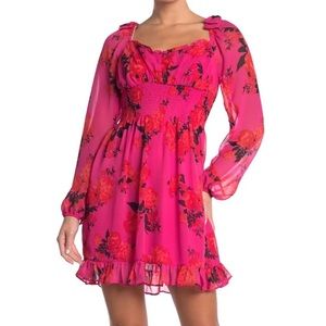 Betsy Johnson Pink Blooming Roses Chiffon Dress floral